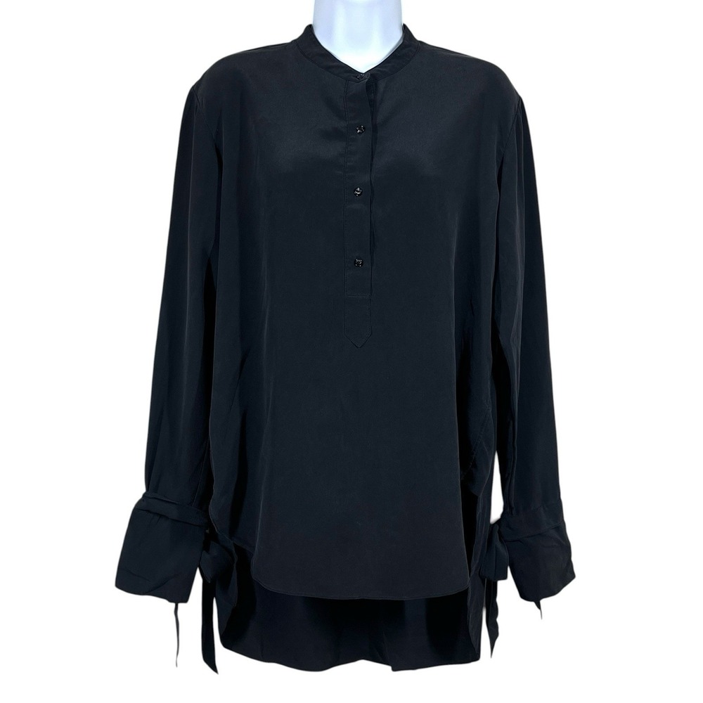 Rag & Bone Dylan 100% Silk Tie Cuff Blouse Size M Black Open Drape Back Chic